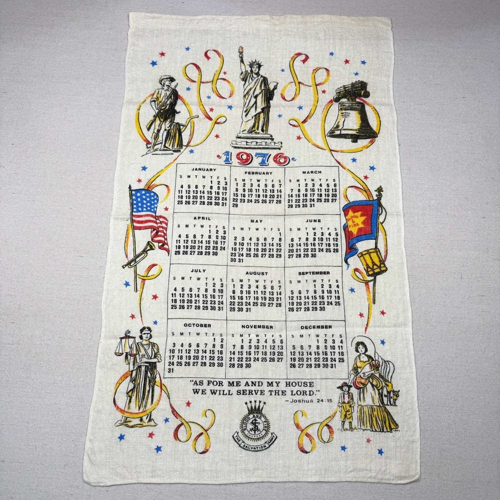 Vintage 1976 Calendar Tea Towel with Patriotic Design